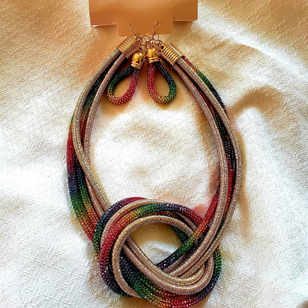 Cute rainbow color necklace and earrings set